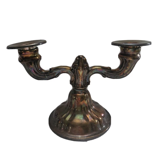 Antique Double Handle Candle Holder Silver Plate