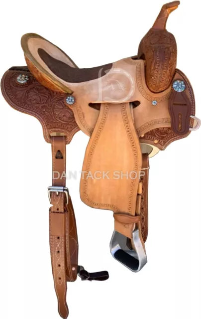 Western Leather Strip Down Barrel Racing Horse Saddle with Tack Set & Free Ship.