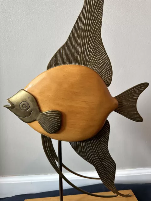 Brass & Wood Angel Fish MCM Sculpture by Frederick Cooper