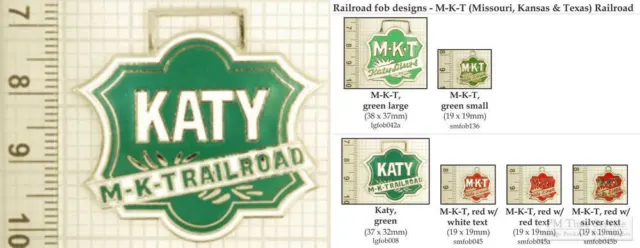MKT & Katy railroad decorative fobs, various designs & keychain options