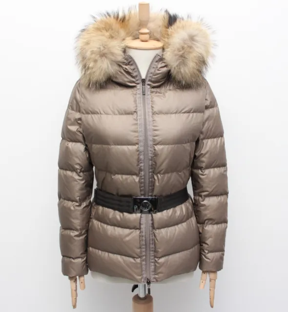 Women's MONCLER Angers Quilted Down Puffer Jacket Hooded Fur Trim Size 3 ~M