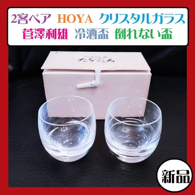 Shigaraki Ware 2 Guests Hoya Cold Sake Cup Crystal Glass Toshio Sugazawa Made In