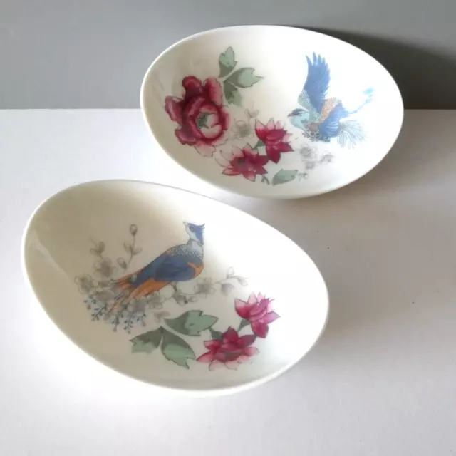 2 Nibble Dishes Bowls Monsoon Home Denby Kyoto Oriental Floral Blue Birds Oval