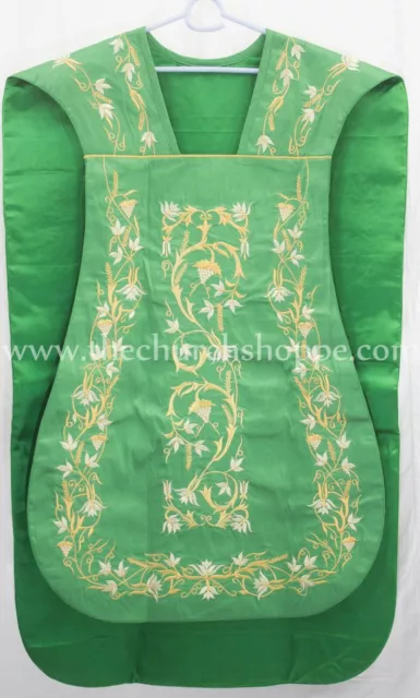 Verde Romano Casulla Fiddleback Vestment & 5 Piezas Masa Set Ihs Bordado,Fieltro