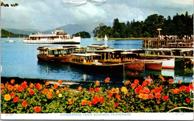 c1960 Bowness Promenade Windermere Warf Boats UK Lake District Postcard Posted 2