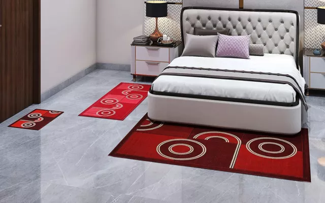 TC Combo Rojo Estampado Alfombra Felpudo para Dormitorio Área de la - Conjunto 3