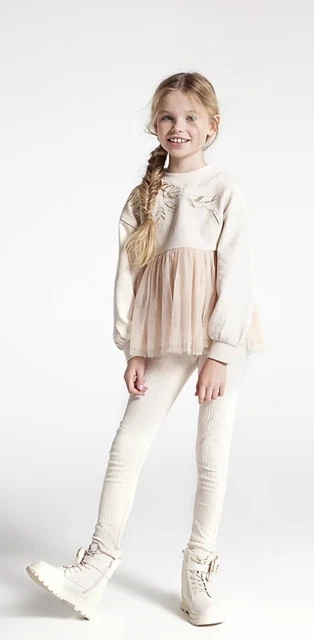 BNWT 3-4 Yrs River Island GIRLS BEIGE FLORAL TULLE SWEATSHIRT SEQUIN SET Outfit