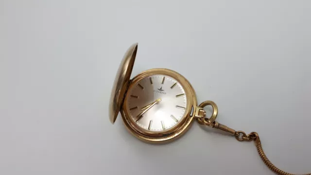 Dugena Herrenuhr Watch Taschenuhr Uhrenkette Schutzhülle Savonette Vergoldet