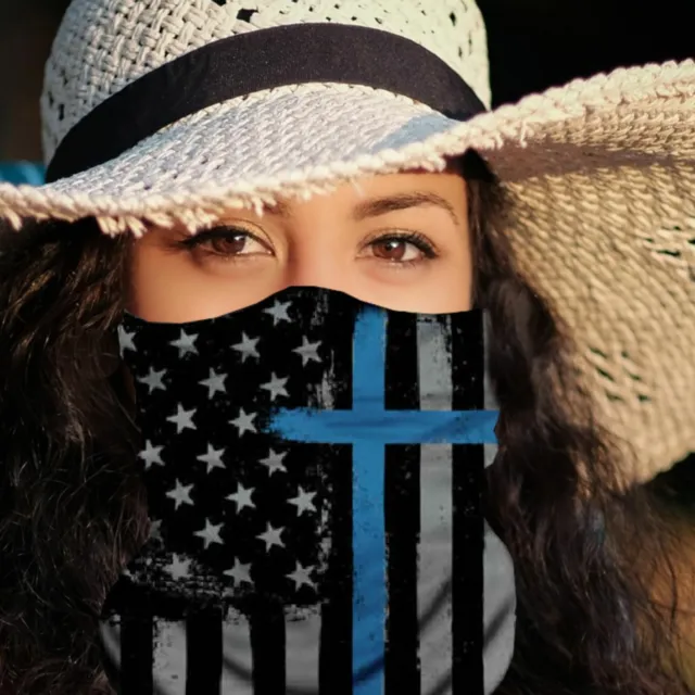 Thin Blue Line Christian Neck Gaiter, with Free Glasses Strap FAST USA SHIP