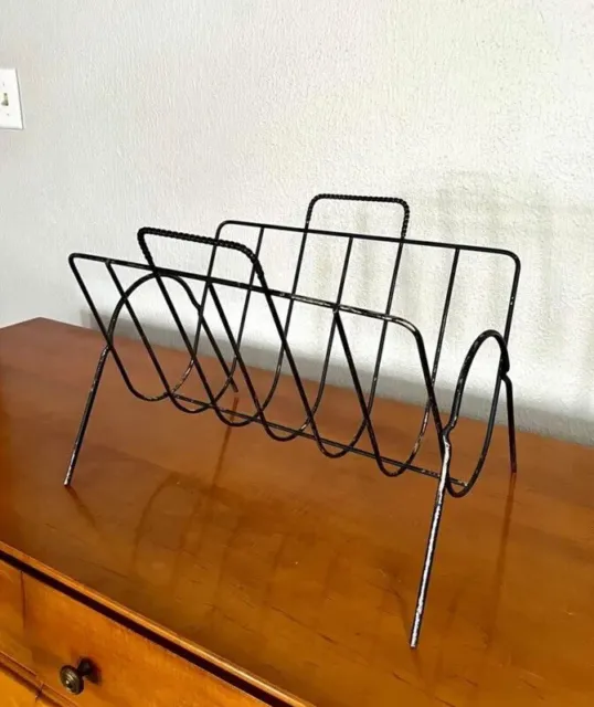 Vintage Mid-Century Atomic Wire Magazine / LP Record Rack