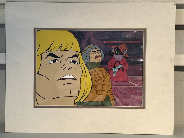 He-Man  Masters of the Universe Animation Cel Man At Arms Coa.  Orko Man-At-Arms