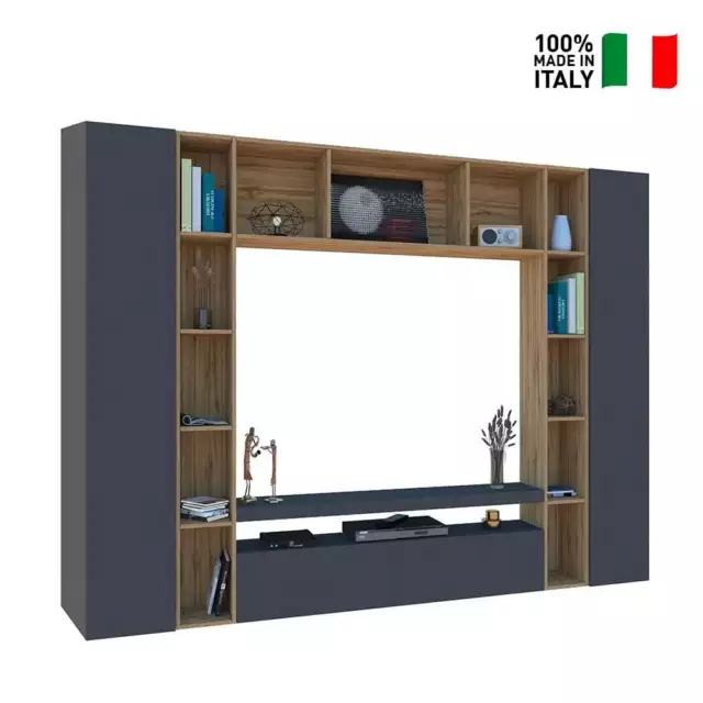 Soporte de TV moderno estantería de almacenamiento de pared de madera negro Arke 2