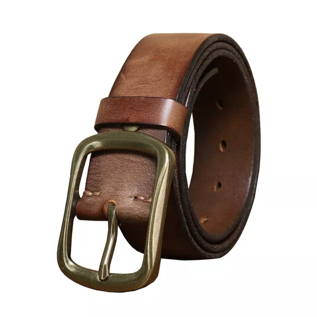 Men Retro Heavy Duty Mens 38mm Leather Belt with Single Prong Soild Brass Buckle