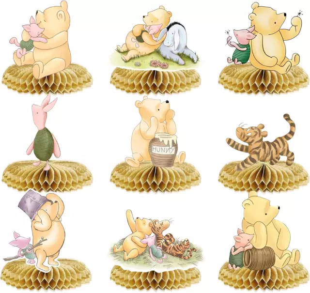 9Pcs Classic Winnie Honeycomb Centerpieces for the Pooh Baby Shower Decorations