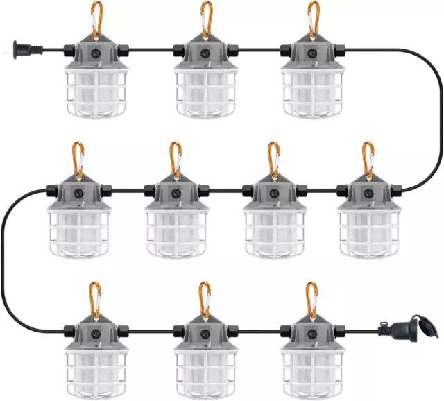 100 Ft LED Construction Work String Lights 150W 15000Lm Linkable Industrial