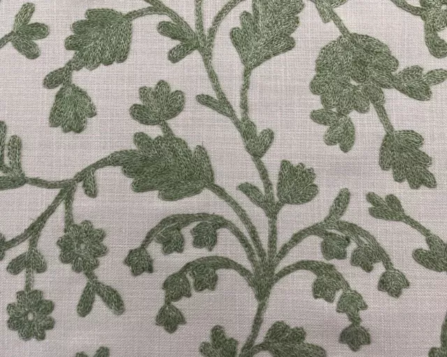 Lucca Embroidered Linen Fabric Thyme Green Fibre Naturelle Curtain Roman Blind