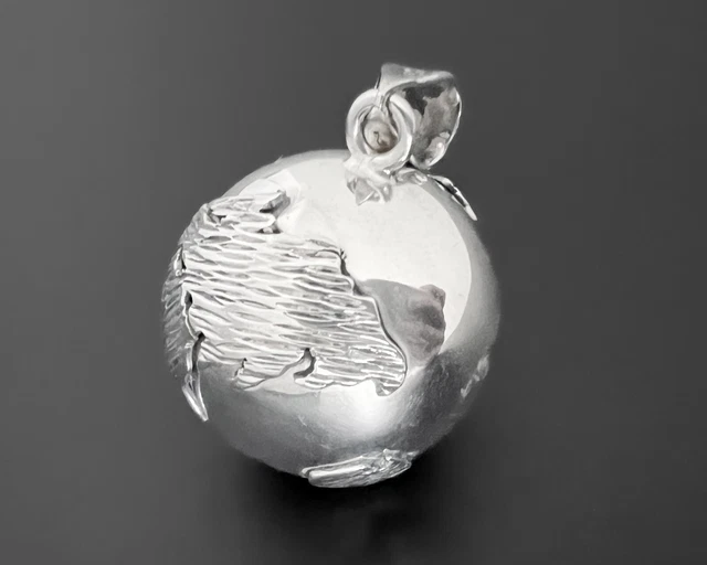 18g 25mm Chime Ball Globe Etched Large Modernist Sterling Silver Vtg Pendant