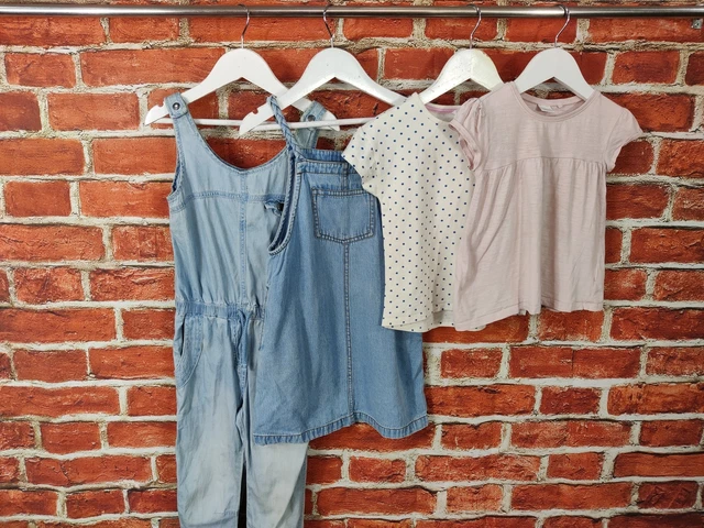 GIRLS BUNDLE AGE 5-6 YEARS NEXT M&S etc DENIM DRESS PLAYSUIT T-SHIRT SET 116CM