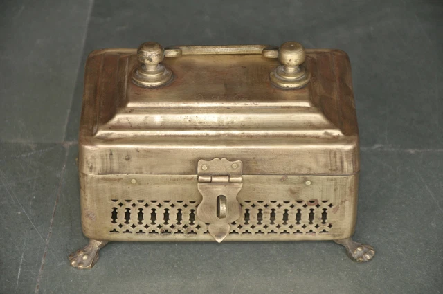 Old Brass Handcrafted 4 Compartment Jali Cut Betel Nut Box