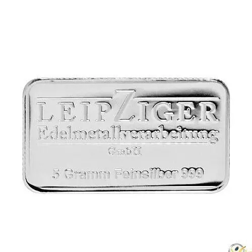 1 x 5g 'Leipziger' Silver Bullion Bar, in sealed Blister pack. UK Mail.