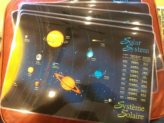 Set of 5 Laminated Placemats- 2 sided-Solar System-Astronomy Design-NEW-12"x17"
