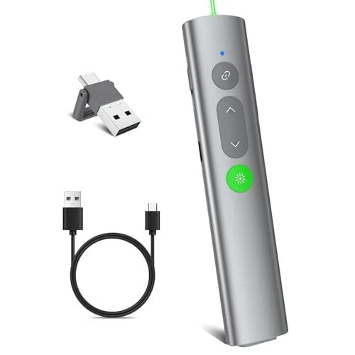 2IN1 USB TYPE C Green Light Presentation Clicker Rechargeable