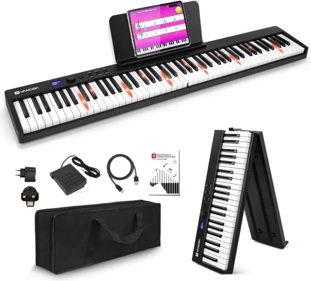 Vangoa Rechargeable 88 Keys Piano Keyboard Foldable Bluetooth Digital Lighted