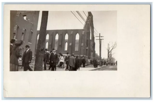 1908 Disaster Fire Ruins Building Crowd Chelsea MA RPPC Photo Unposted Postcard