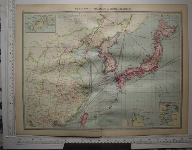 1906 Antique Map Far East Industries & Communications Japan Korea Tokio Bay