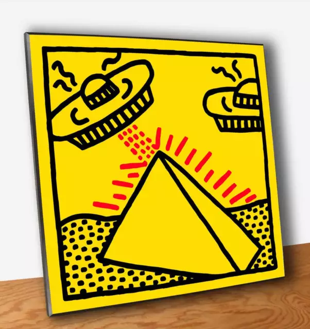 Quadro Pannello mdf Keith Haring Pyramid with UFOs Stampa su Legno (OUTLET)