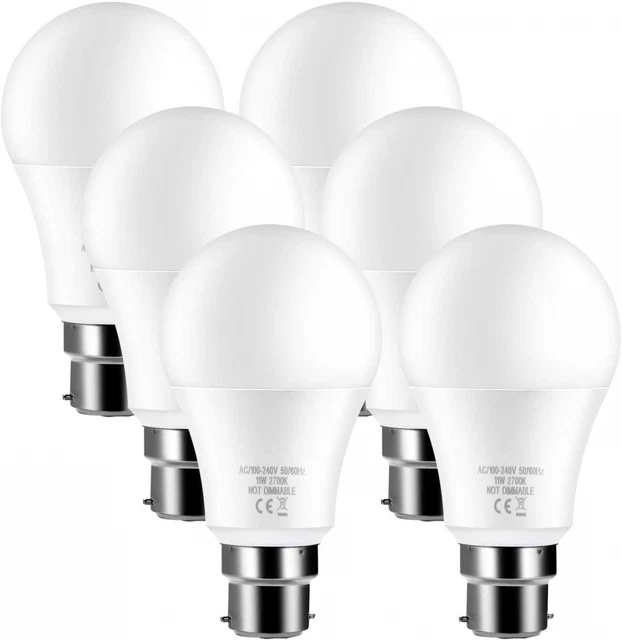 B22 Bayonet LED 100W Equivalent Light Bulbs Warm White 2700K 11W A60 GLS...