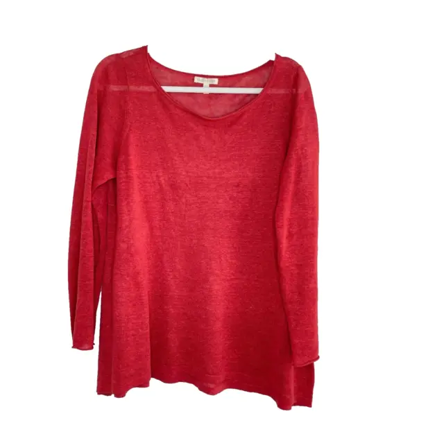Eileen Fisher 100% Organic Linen Pullover Sweater Size M Long Sleeve Open Knit