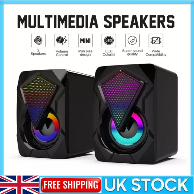 RGB LED PC Speakers Bass Surround Sound System USB Wired Gaming Desktop Computer