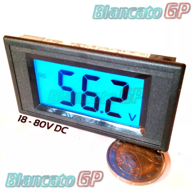 VOLTMETRO DIGITALE 18-80V DC LCD BLU pannello solare camion 24V 36V 48V ebike