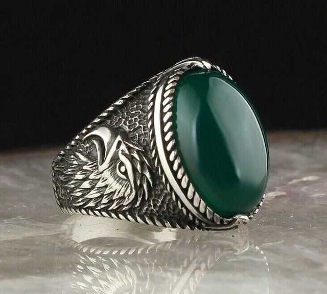 Bague pour homme en agate faite à la main en argent sterling 925 avec...