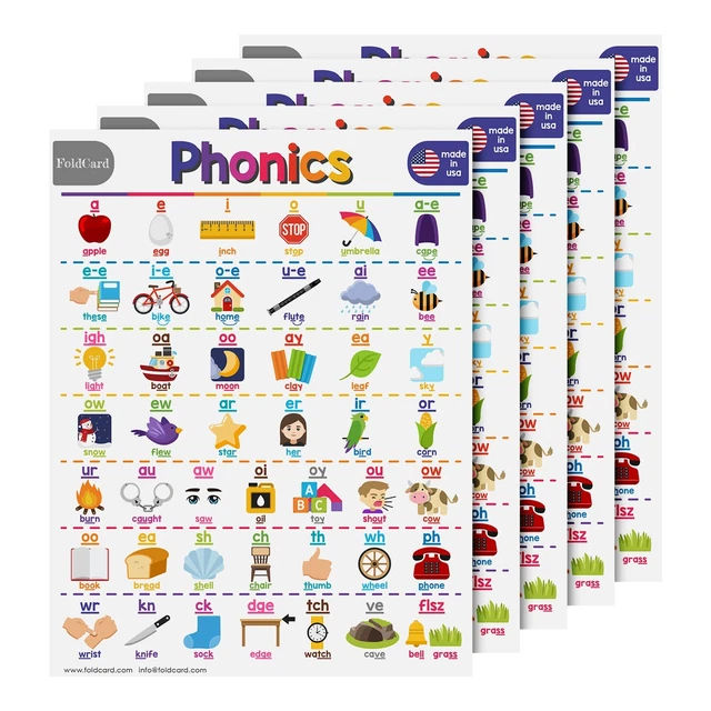 PHONICS EDUCATIONAL POSTER Learning Chart Classroom Home, 8.5 x 11, 5
