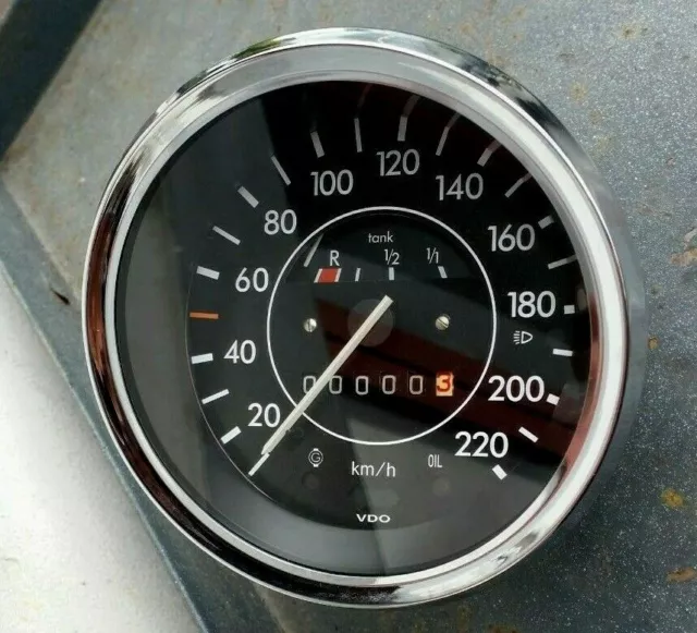 VW Coccinelle 1303 Compte-Tours À 220 Km/H Complet Dépassé Avec Anneau Chromé