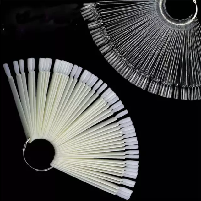 50 X Nail Art Tips Colour Sticks Display Fan Practice Starter Clear Polish Wheel