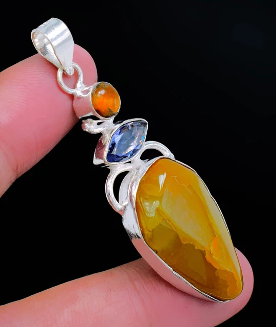 925 Sterling Silver Druzy ,Tiger'S Eye Gemstone Jewelry Pendant Sz-2.20"