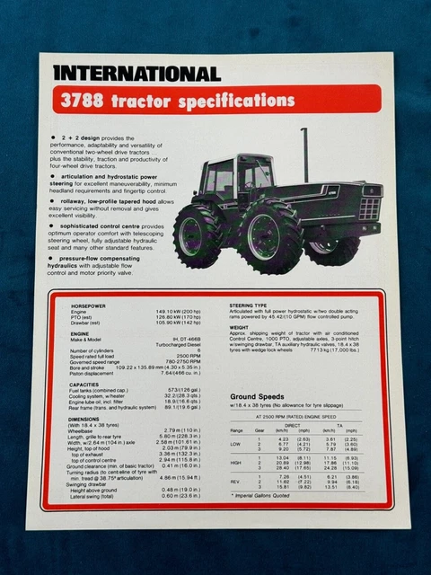 INTERNATIONAL HARVESTER - 1980 Dealer - Specifications 3788 Tractor ...