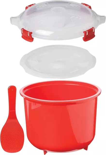 Sistema de microondas arrocera de 2,6 L pasta de verduras vapor cuchara BPA Fre 3