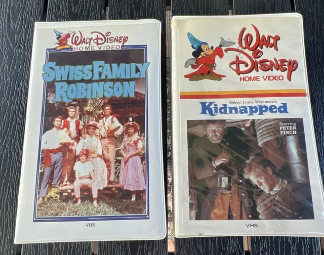 2 WALT DISNEY Clamshell VHS 1960s Movies Kidnapped & Swiss Family ...