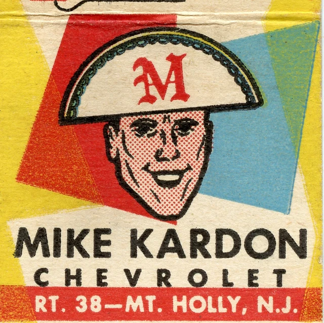 1960 VINTAGE MATCHBOOK Cover Mike Kardon Chevrolet Car Dealer Mt