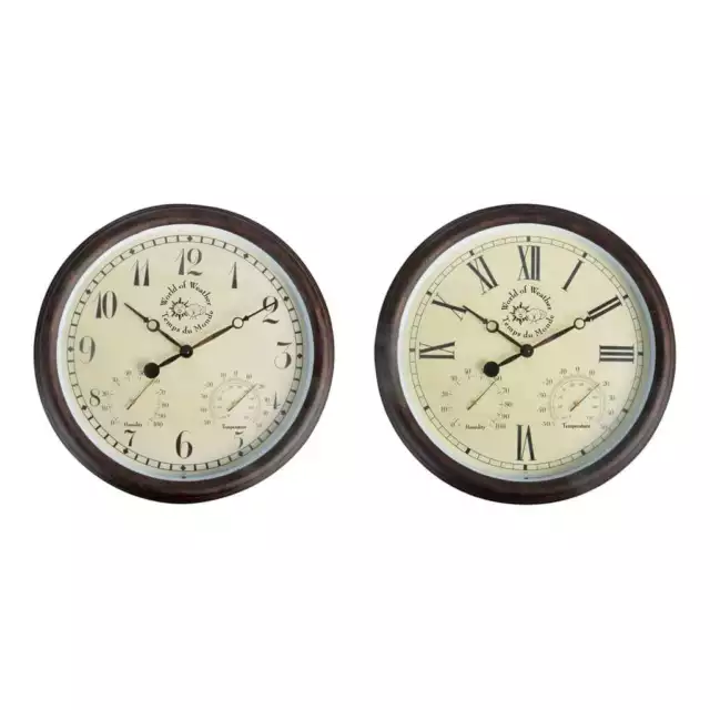 Esschert Design Reloj de Estación con Termómetro Higrómetro de Exterior 30,5 cm