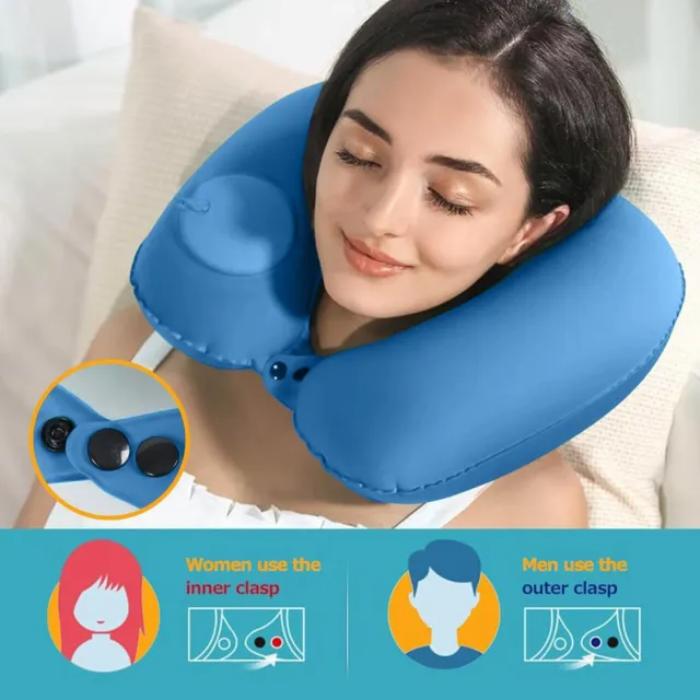 Inflatable U-Shaped Neck Pillow Travel Flight Soft Head Rest Support Air Cushion