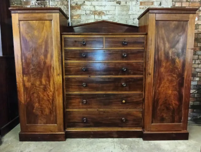 Impressive Victorian Flame Mahogany Compactum Chest Of 7 Drawers & 2 Wardrobes