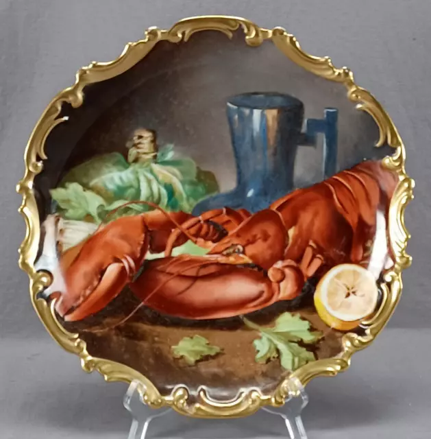 Limoges Hand Painted Signed J Marsay Lobsters Jug Lemon & Gold Charger