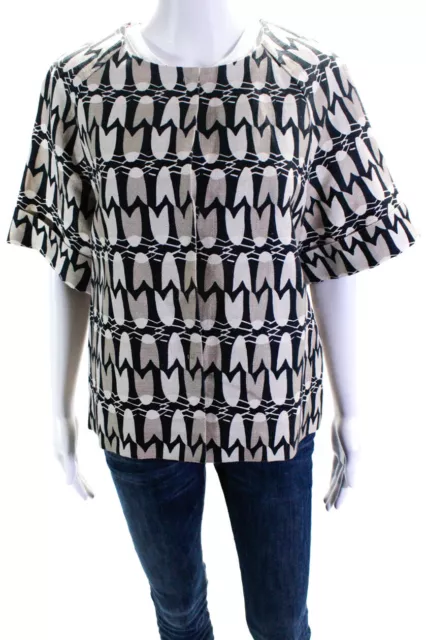 Piazza Sempione Womens Short Sleeve Printed Shirt Jacket Brown Blue Size IT 46