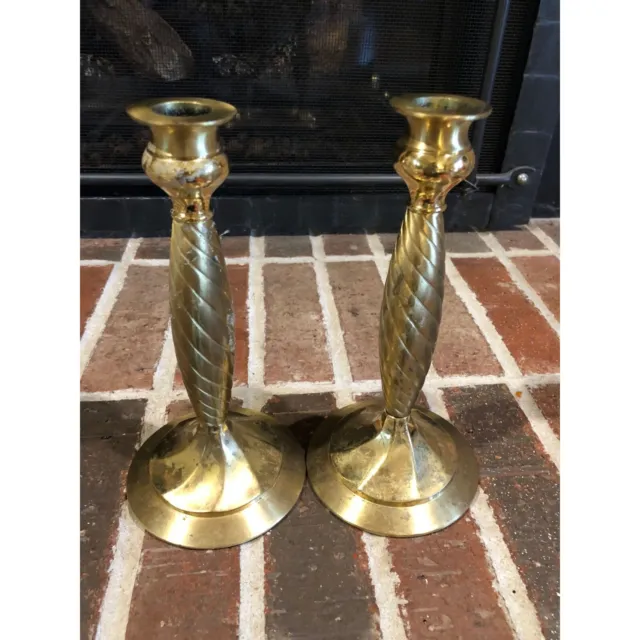 Stunning pair of Vintage gold brass swirl candlestick holders 9 inches tall each