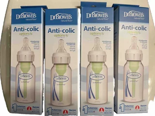 *4 Pack* Dr. Brown’s Anti-Colic Options+ Baby Bottles, Level 1 Nipples, 4 oz NEW